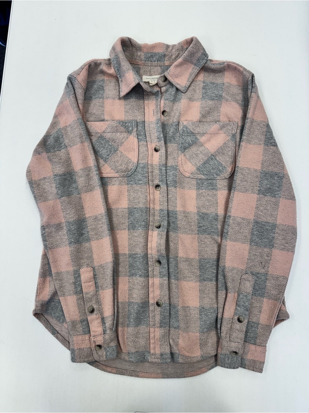 beachlunchlounge Pink and Gray Plaid Button-Up Shirt